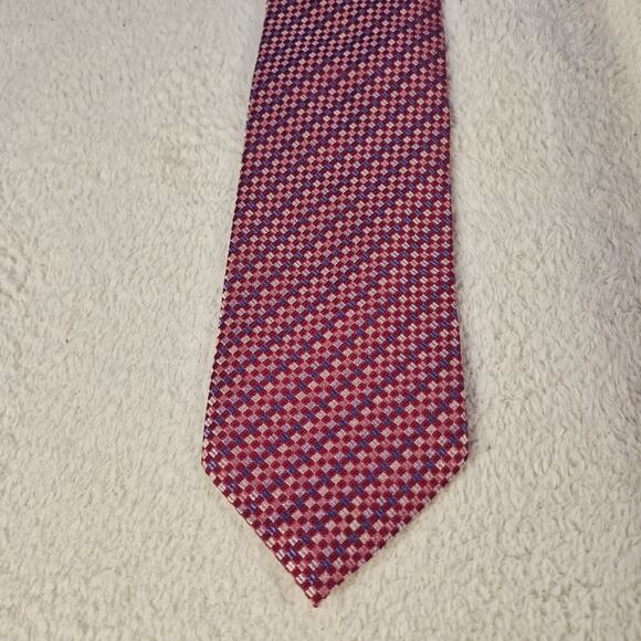Hugo Boss Mens Pink Geometric 100% Silk Necktie Made In Italy - Picture 10 of 10